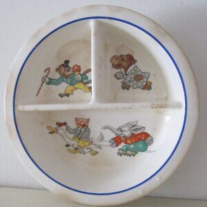 Vintage Child's 6.75" Divided Dish, W.S. George China with animals